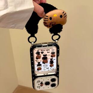 甜酷黑底波点长腿猫咪苹果17promax适用17pro可爱卡通16趣味搞怪15ins软萌14防摔保护套13全包手机壳女