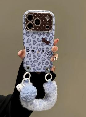 新款韩系蓝色豹纹kt表情蝴蝶结苹果17ProMax适用17Pro壳16少女腕带15软萌14全包保护套13防摔手机壳女