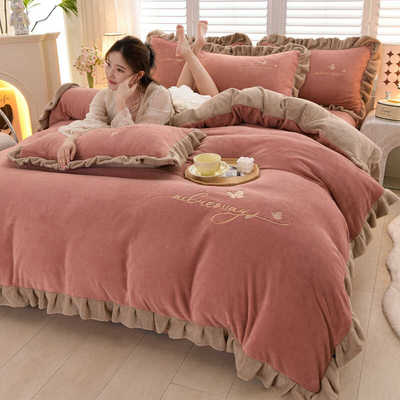 冬季a类加厚牛奶绒四件套双面加绒珊瑚绒床单被套法兰绒床上用品