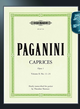彼得斯原版 帕格尼尼 24首随想曲卷二 13-24首 吉他版 Paganini 24 Caprices op.1 Volume 2 (nos.13-24) EP6677B
