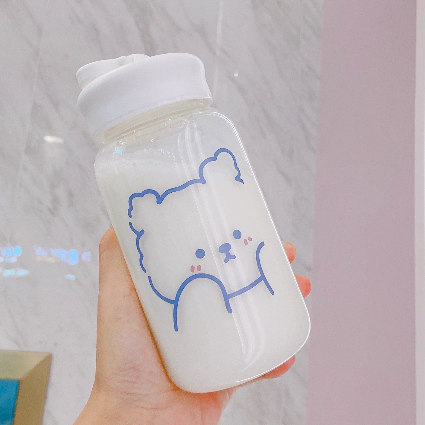 学生韩版直饮两用卡通便携玻璃杯