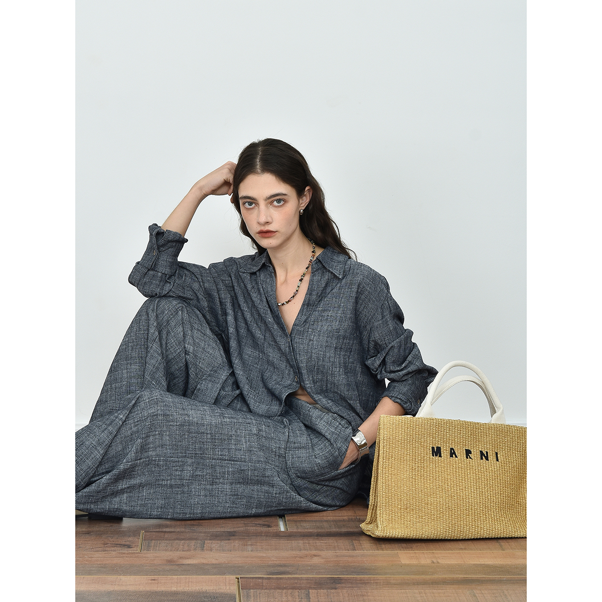 JWSZ随性套装 复古棉麻肌理极简V领衬衫/短裤/长裤套装