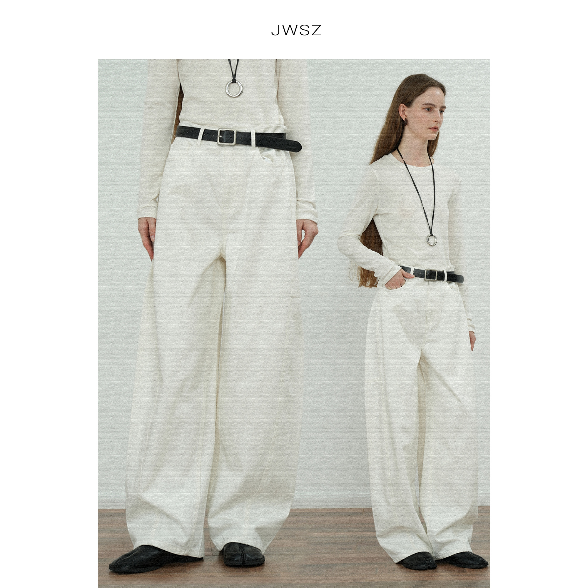 JWSZ J进口时髦 轻解构分割切线佰搭宽松弧线弯刀牛仔裤