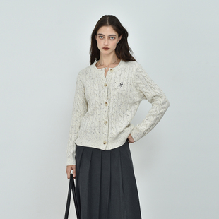 JWSZ 通勤刺绣 彩点立体绞花毛衣女秋冬百搭休闲圆领针织开衫