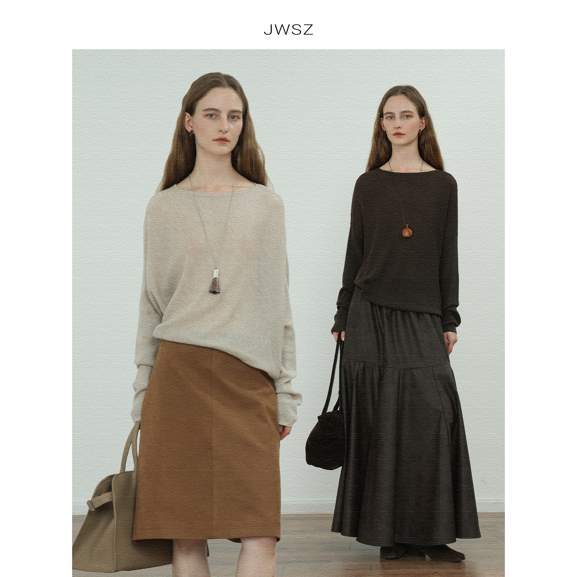 JWSZ 设计感不对称羊毛混纺慵懒斜下摆一字领随性松身针织衫