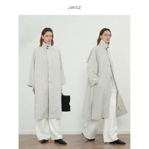 JWSZ “灰调笺语”极简老钱风廓形轻薄款翻领单排扣风衣外套