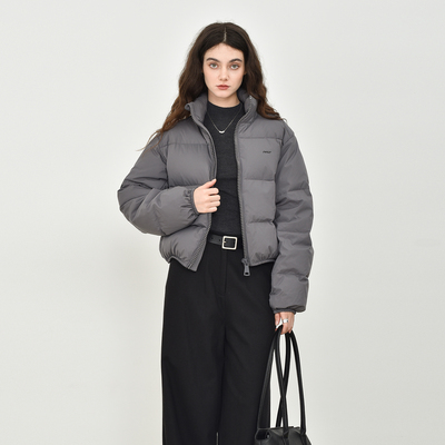 JWSZ 格雷系短款立领羽绒服冬季新款大拉链设计白鸭绒面包服女