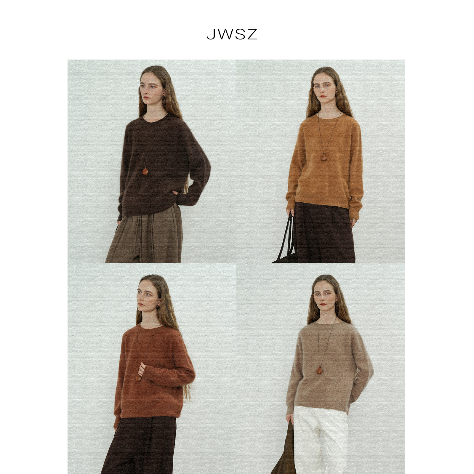 JWSZ  调色朦胧纱 羊绒羊毛拉绒油画感圆领无缝一体针织衫毛衣