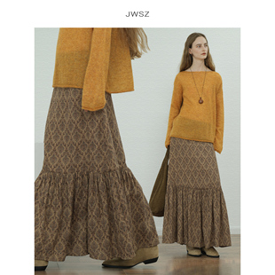 JWSZ“游牧敦煌”民族艺术壁画印花渐阔A字半身裙