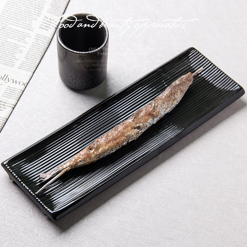 寿司日式商用长方形黑色陶瓷餐盘