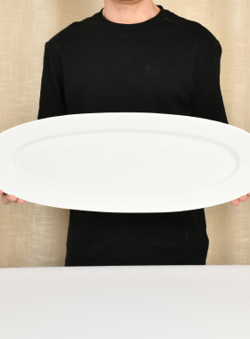 23寸陶瓷白色椭圆酒店鱼盘超大号长方形餐厅欧式龙虾摆拍专用餐具