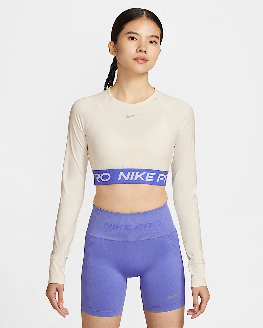 Nike耐克女子运动短款速干透气PRO长袖跑步健身训练上衣IQ3948