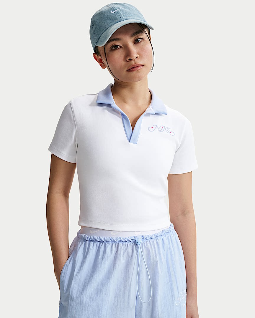 NIKE耐克女子短袖翻领POLO衫夏季刺绣休闲短款运动T恤 IR7565
