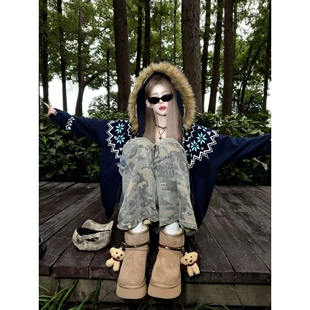 UGG桑坡村毛绒小熊厚底雪地靴女款冬季2026新款加绒加厚防滑保暖