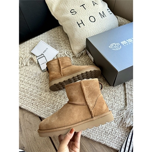 UGG25冬季河南桑坡记忆情侣平底基础短筒雪地靴女羊皮毛一体女男5