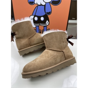 UGG河南桑坡村正品羊皮毛一体雪地靴蝴蝶结女鞋东北大棉鞋羊毛女