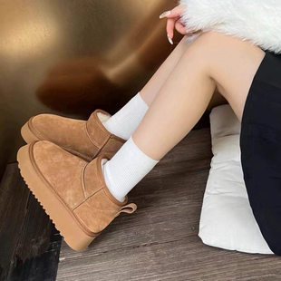 UGG小码女鞋313233厚底雪地靴女短筒羊毛一脚蹬小个子增高加绒加