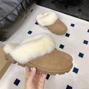 UGG河南桑坡村毛毛拖鞋女外穿冬季皮毛一体星拖加绒加厚保暖半拖