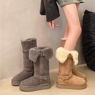 UGG大码女鞋41-43 厚底高筒雪地靴女冬长筒靴冬季加绒加厚中筒大