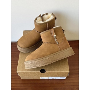 UGG河南桑坡村羊皮毛一体真皮羊毛防泼水易打理拉链厚底雪地靴女