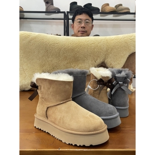 UGG桑坡雪地靴羊皮毛一体2026冬季新款鞋低筒加厚羊毛女蝴蝶结雪