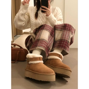 UGG桑坡村厚底雪地靴女款2026新款冬季加绒加厚短筒东北保暖毛毛