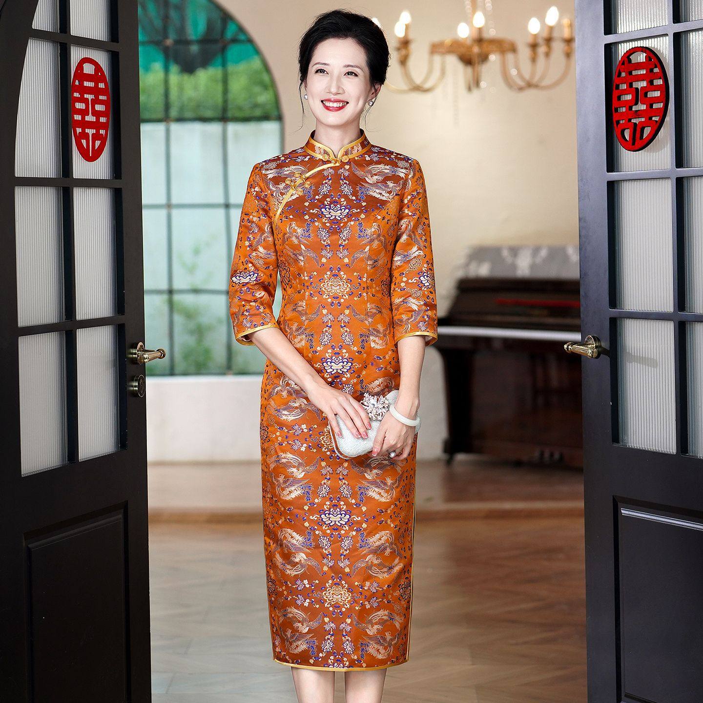 年轻婚礼妈妈旗袍2026春夏长袖婚宴喜婆婆装礼服日常可穿 60725