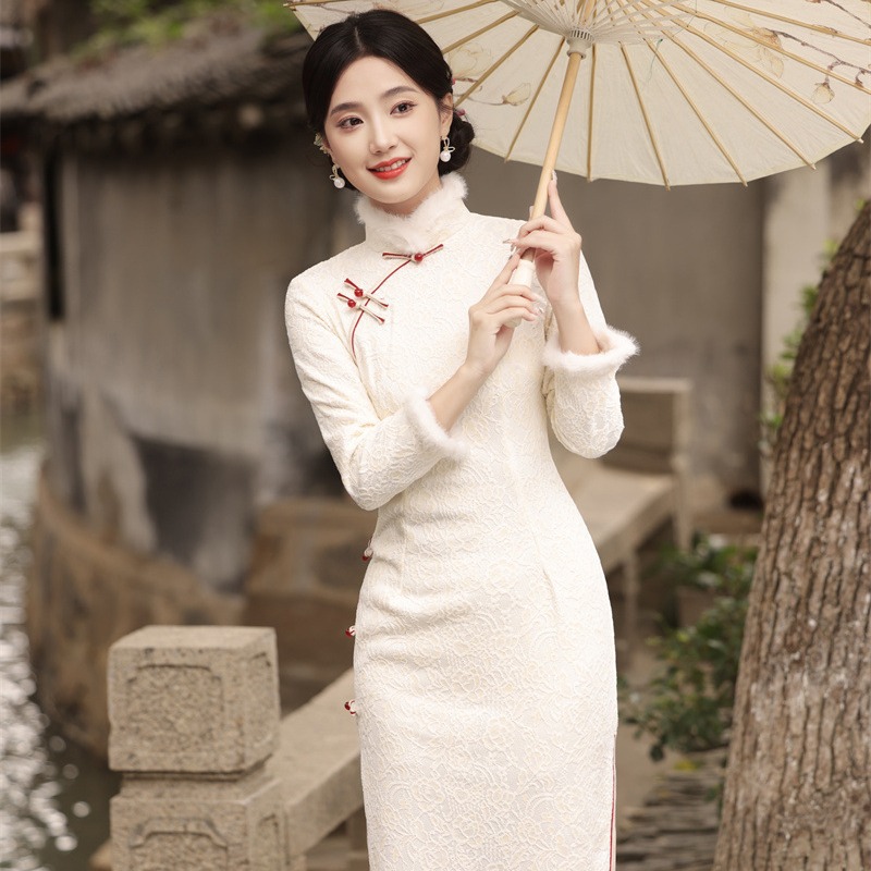 2025冬季新款加毛加厚长款旗袍