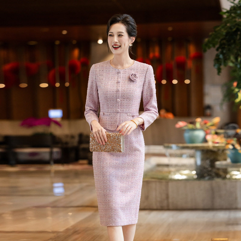 2026秋新款礼服 小香风荷叶边婚庆婚宴妈妈喜婆婆连衣裙一件