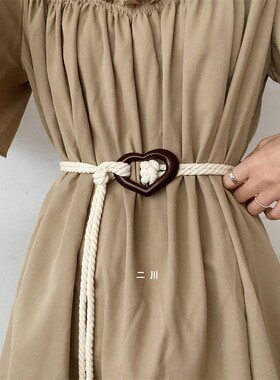 百搭爱心麻绳打结腰带女