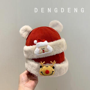 新款红色周岁新年保暖加厚瓜皮帽男宝宝可爱超萌婴儿帽子秋冬款地