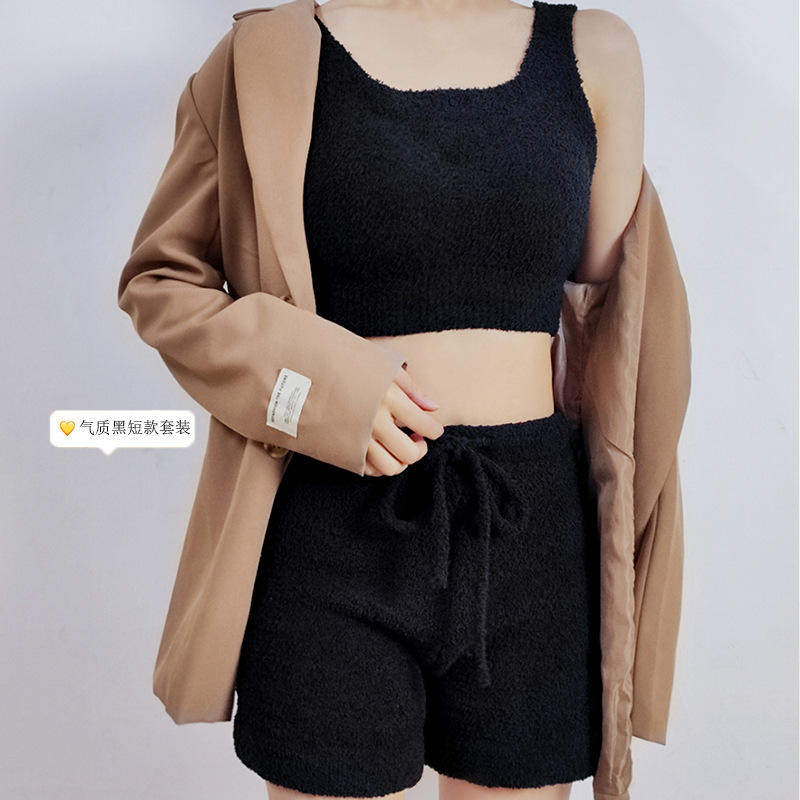 新款秋冬款羊羔绒女士保暖加绒背心自带胸垫文胸一体式女内衣长版