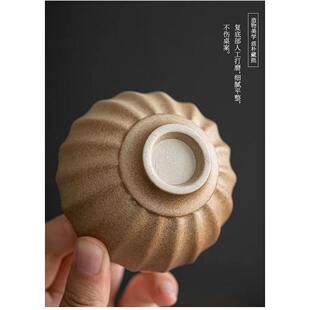 新款70ml复古手工柴烧花瓣杯围炉煮可露营户外家用品茗杯喝茶杯子
