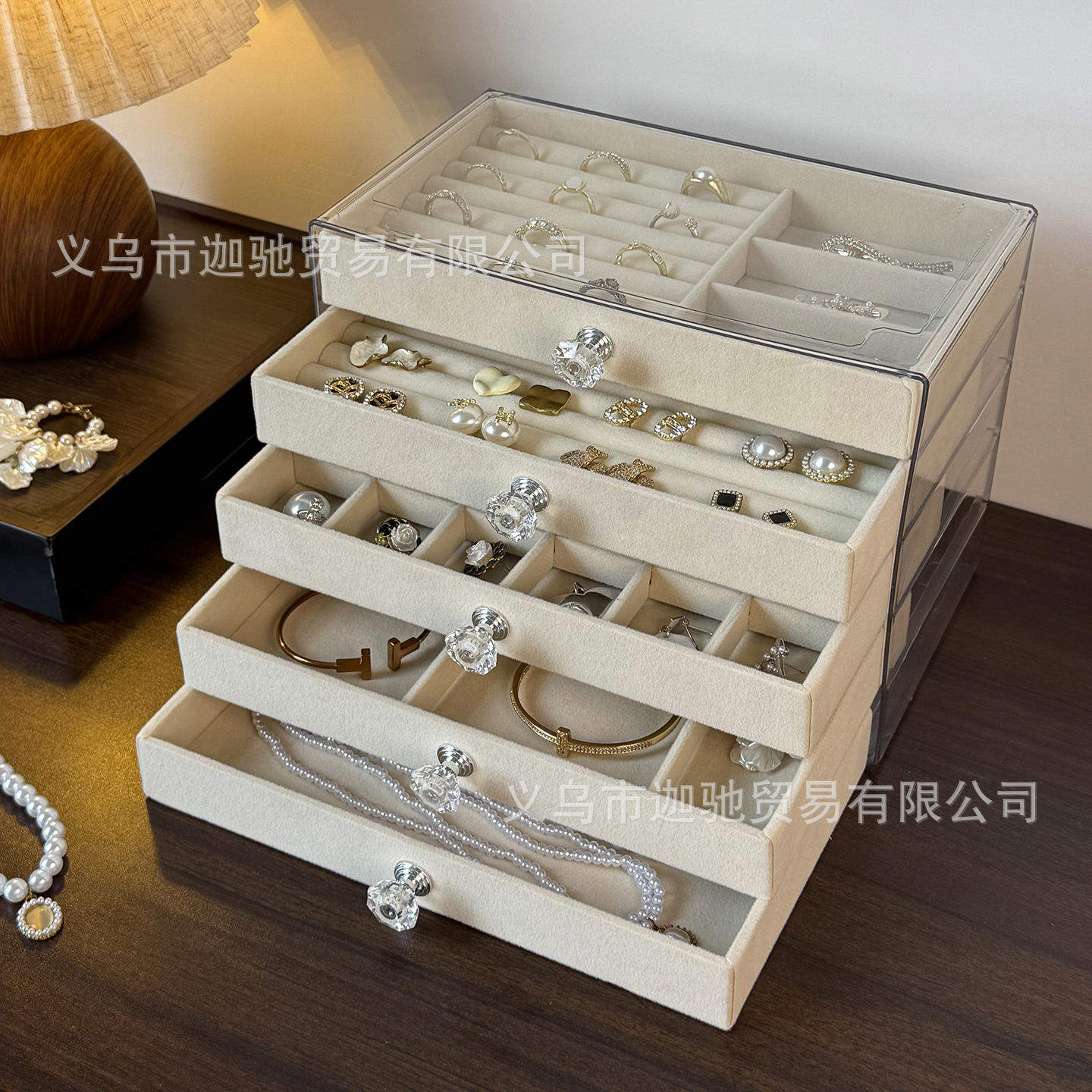 新款首饰盒高档精致抽屉式耳环耳钉戒指项链手镯大容量手饰品收纳