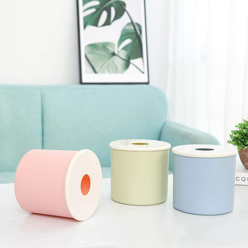 新款 创意家用塑料圆形卷纸筒 办公桌面纸巾收纳抽纸盒可印刷Logo