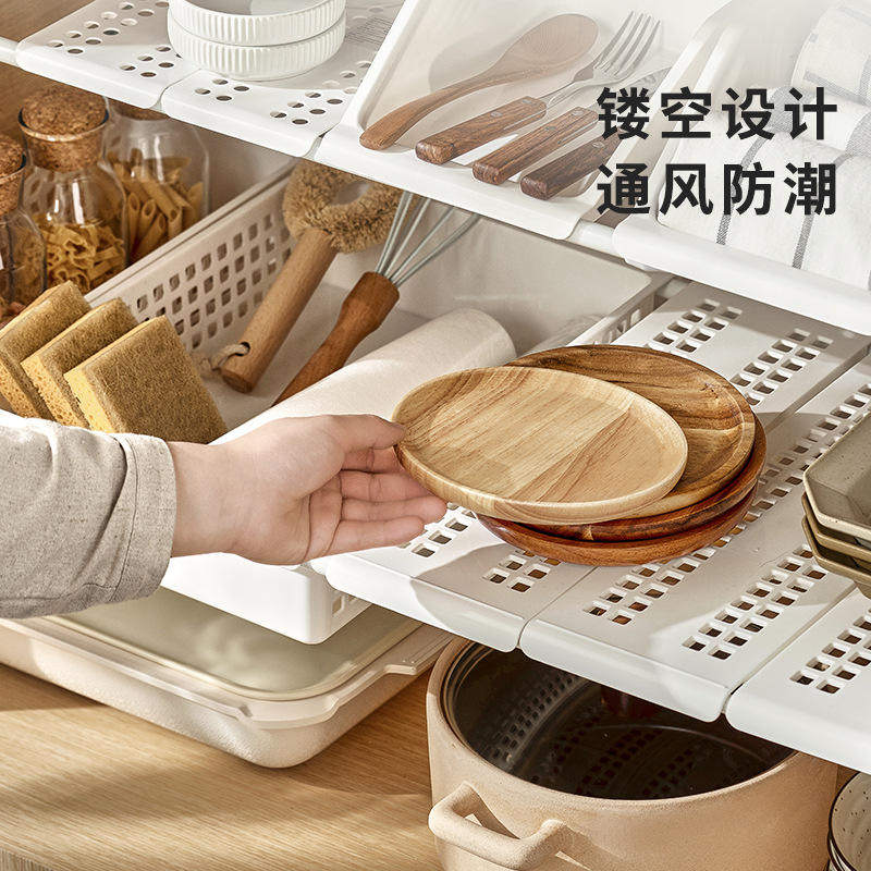 新款衣柜伸缩杆置物架免打孔厨房水槽下收纳架橱柜调料架分层隔板