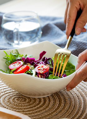 纯白色骨瓷沙拉碗异形四角碗盘子菜盘家用意面方形盘子摆台翘角盘