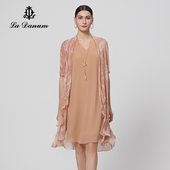 阿丹娜女装 咖色桑蚕丝印花连衣裙子假两件官方旗舰店正品 夏季 新款