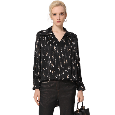 阿丹娜印花半开襟衬衫长袖上衣