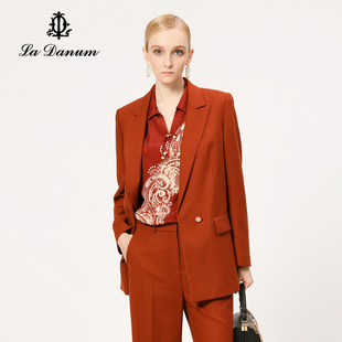 时尚 Danum阿丹娜红棕绵羊毛翻驳领西装 西服外套通勤女 秋冬新款