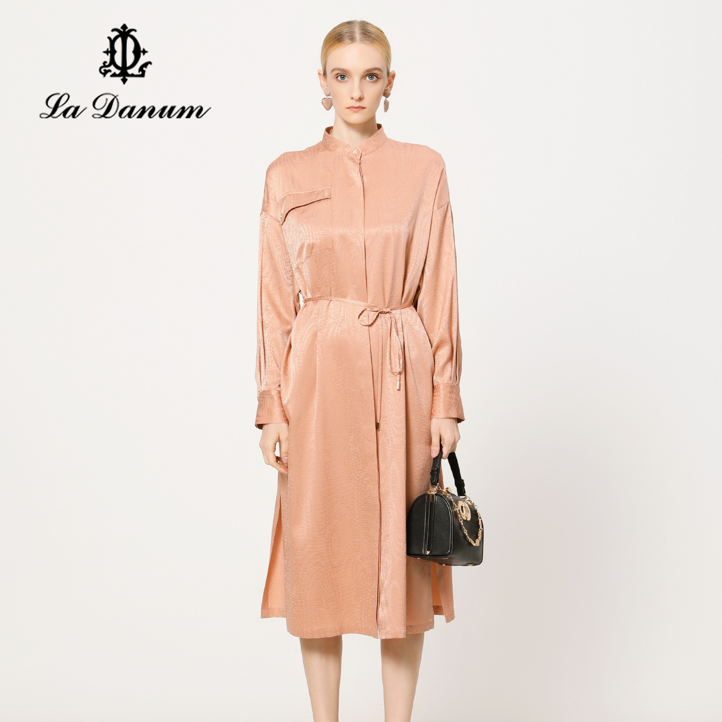 阿丹娜桑蚕丝系带收腰连衣裙