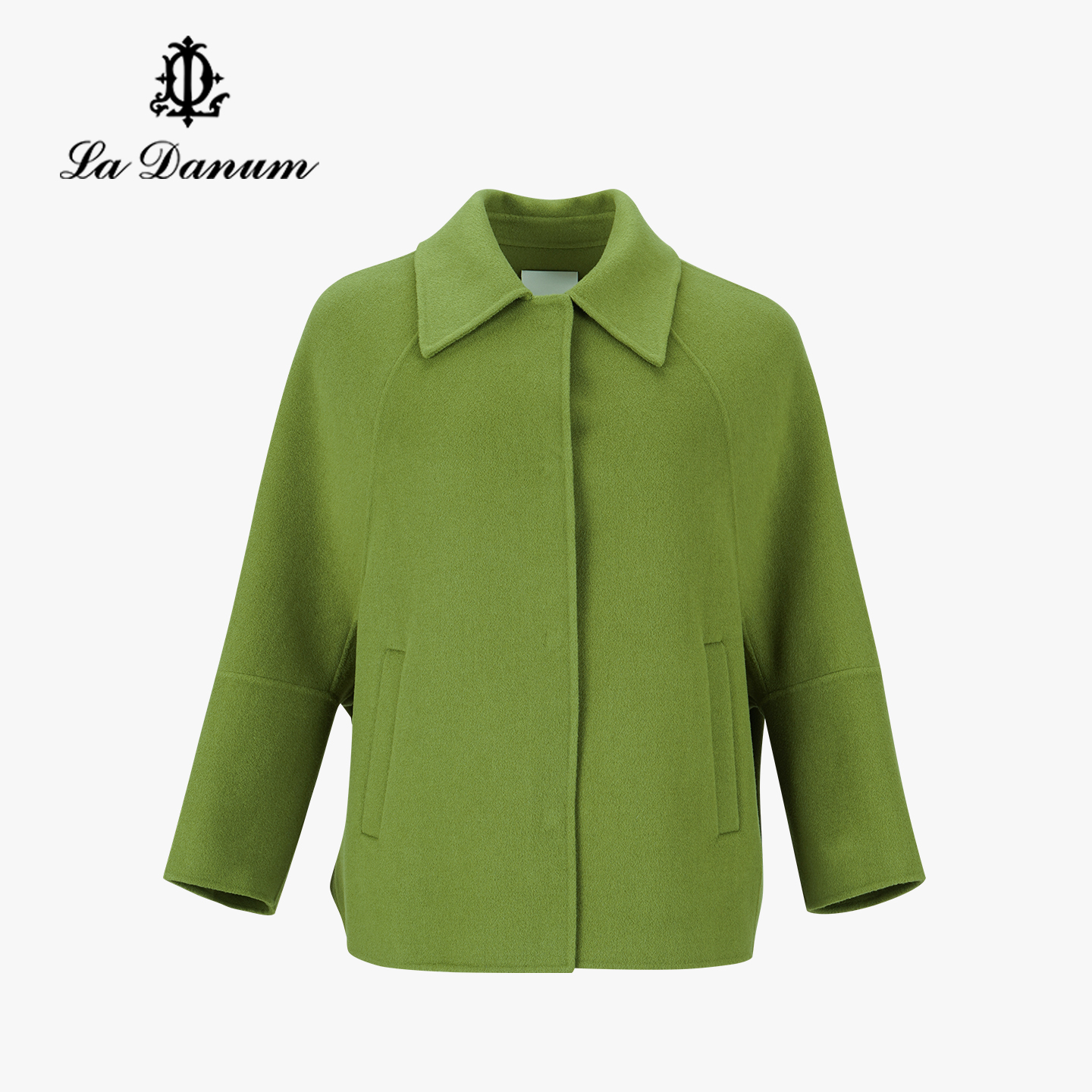阿丹娜女绿色绵羊毛双面呢大衣