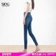 SJOG高腰牛仔裤 子 深蓝铅笔裤 女紧身小脚2025秋冬新款 加绒提臀靴裤