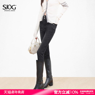 铅笔裤 SJOG巨保暖 女九分紧身小脚裤 高腰提臀牛仔裤 厚绒黑色靴裤