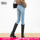 女翘臀小脚裤 SJOG蜜桃臀加绒显瘦提臀靴裤 弹力紧身九分牛仔裤