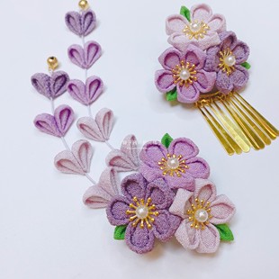 【樱花】浅紫 日系古风手作和风绉布发饰和服浴衣汉服写真配饰边