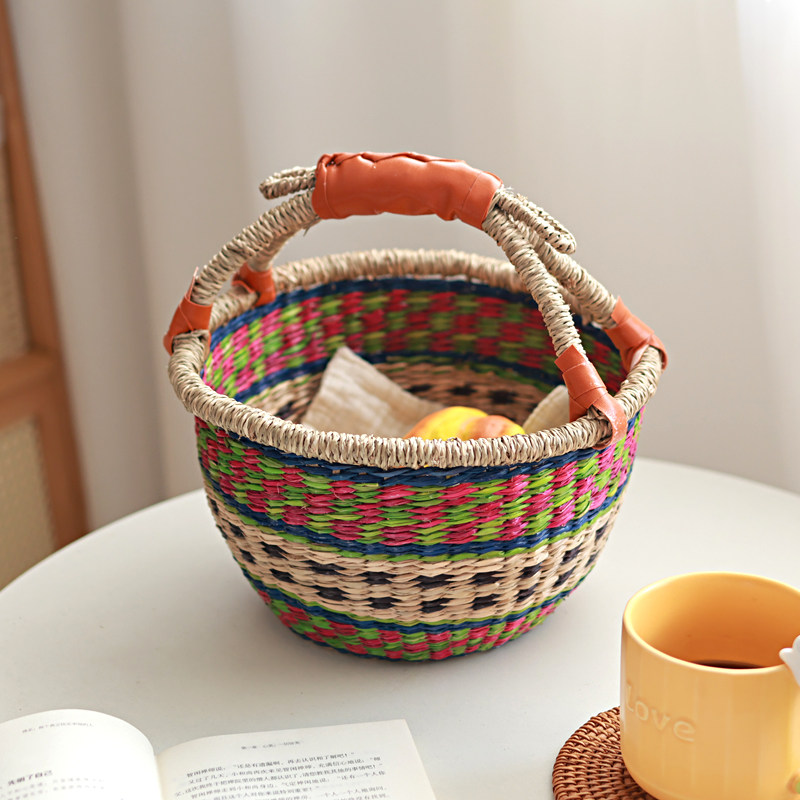 手工提篮编织篮藤编彩色果篮桌面杂物筐收纳篮户外野餐篮购物篮子,收纳整理,其他收纳篮,淘宝优惠券,粉丝福利购,淘宝优惠卷