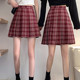 酒红格子百褶裙中长款 大码 高腰显瘦秋冬半身裙中裙学院风jk格裙女