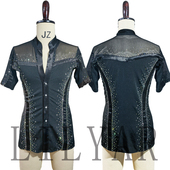 闪亮舞服国标舞 黑色定制修身 男士 拉丁舞比赛服演出服表演服衬衫