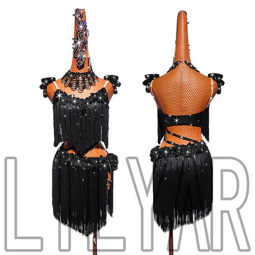 LILYAR新款黑色流苏拉丁舞裙